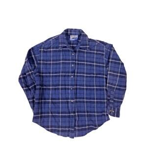 Vintage Wrangler Blues Flannel Shirt Womens Medium Blue White Plaid Button Up